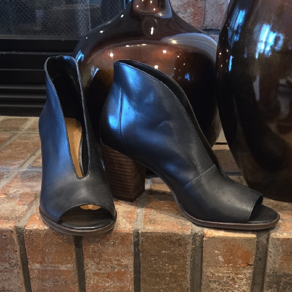Lucky Brand Black Peep-Toe Heeled Boots